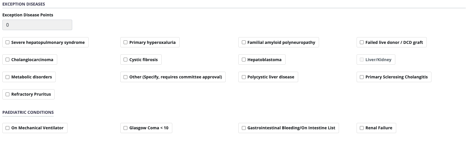 Example - exception disease form empty